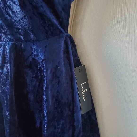 Lulu's Blue Backless Velvet Skater Dress - Picture 4 of 5